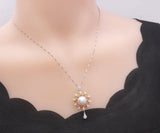 Natural Large White Pearl Necklace, 18KGP @ Sterling Silver - Sunflower Sun Sunshine Style Fresh water Pearl Jewelry #640