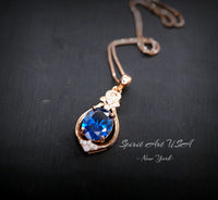 Rose Gold Blue Sapphire Necklace Sterling Silver 3 Ct Oval Large Blue Gemstone Pendant Blue Sapphire Jewelry #647