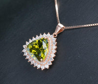 Large Triangle Green Peridot Necklace - Rose Gold Coated Sterling Silver High Quality Trillion Cut 8 CT Peridot Pendant #727