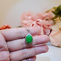 Gorgeous Green Jade Necklace - Diamond Halo Sterling Silver White Gold coated Green Jade Pendant 1038