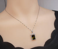 Large Rectangle Green Peridot Necklace Sterling Silver Deep Green August Birthstone Bridal Wedding Luxury Royal Peridot Pendant #1005