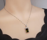 Large Rectangle Green Peridot Necklace Sterling Silver Deep Green August Birthstone Bridal Wedding Luxury Royal Peridot Pendant #1005
