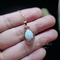 White Flash Opal Necklace - Rose Gold Sterling Silver Teardrop Opal Pendant - High Quality Bridal Wedding Opal Jewelry #243