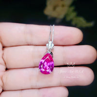 Royal Flower Pink Sapphire Necklace - 5 Ct Large Fuchsia Sapphire Pendant - Sterling Silver Pink Topaz Jewelry #787