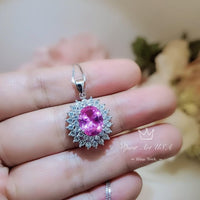 Pink Tourmaline Necklace - Two Layer Gemstone Halo 2.8 CT Pink Tourmaline Pendant - White Gold coated sterling silver #568