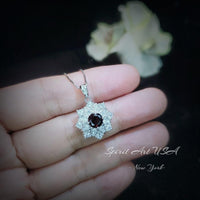 Garnet Necklace - Gemstone Flower Pendant - 18kgp @ Sterling Silver - Red Garnet Jewelry #603