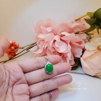 Gorgeous Green Jade Necklace - Diamond Halo Sterling Silver White Gold coated Green Jade Pendant 1038
