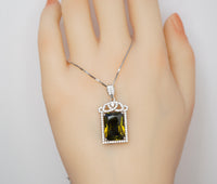 Large Rectangle Green Peridot Necklace Sterling Silver Deep Green August Birthstone Bridal Wedding Luxury Royal Peridot Pendant #1005