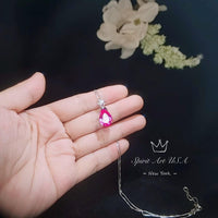 Royal Flower Pink Sapphire Necklace - 5 Ct Large Fuchsia Sapphire Pendant - Sterling Silver Pink Topaz Jewelry #787