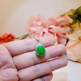 Gorgeous Green Jade Necklace - Diamond Halo Sterling Silver White Gold coated Green Jade Pendant 1038
