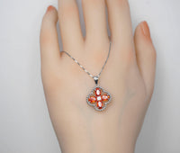 Red Orange Sunstone Necklace - Four leaf clover Tangerine Orange Sapphire Pendant - Sterling Silver Spessartite Garnet Jewelry 046