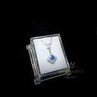 Mandolin flower Blue Sapphire Necklace - 1.2 ct Trillion Cut Blue Sapphire Pendant - White Gold coated Sterling Silver Gemstone Design #675