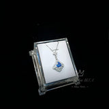 Mandolin flower Blue Sapphire Necklace - 1.2 ct Trillion Cut Blue Sapphire Pendant - White Gold coated Sterling Silver Gemstone Design #675