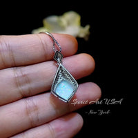 Rhombic Style White Opal Necklace - 18KGP Sterling Silver - Diamond Cushion Cut - Large White Synthetic Opal Pendant October Birthstone #968