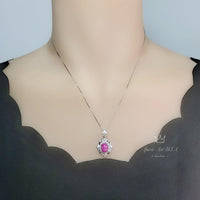 Star Ruby Necklace - Gemstone Royal Flower Ruby Pendant - 18KGP @ Sterling Silver - July Birthstone #749