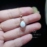 White Flash Opal Necklace - Rose Gold Sterling Silver Teardrop Opal Pendant - High Quality Bridal Wedding Opal Jewelry #243