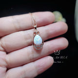 White Flash Opal Necklace - Rose Gold Sterling Silver Teardrop Opal Pendant - High Quality Bridal Wedding Opal Jewelry #243