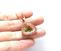 Large Triangle Green Peridot Necklace - Rose Gold Coated Sterling Silver High Quality Trillion Cut 8 CT Peridot Pendant #727