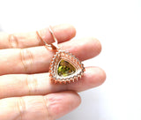 Large Triangle Green Peridot Necklace - Rose Gold Coated Sterling Silver High Quality Trillion Cut 8 CT Peridot Pendant #727