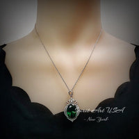 13 CT Large Emerald Necklace Royal Crown Oval Emerald Pendant Green Gemstone Jewelry Sterling Silver White Gold plated #914