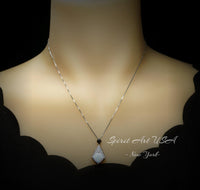 Rhombic Style White Opal Necklace - 18KGP Sterling Silver - Diamond Cushion Cut - Large White Synthetic Opal Pendant October Birthstone #968