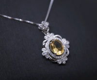 Genuine Citrine Necklace Sterling Silver Flower 2.1 CT Yellow Gemstone Pendant November Birthstone 18kgp #716