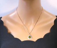 Large Triangle Green Peridot Necklace - Rose Gold Coated Sterling Silver High Quality Trillion Cut 8 CT Peridot Pendant #727