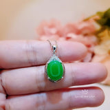 Gorgeous Green Jade Necklace - Diamond Halo Sterling Silver White Gold coated Green Jade Pendant 1038