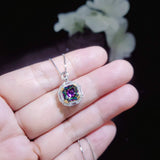 Dainty Cushion Mystic Topaz Necklace - Sterling Silver Gemstone Square Halo Solitaire Royal Rainbow Topaz Jewelry #173