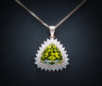 Large Triangle Green Peridot Necklace - Rose Gold Coated Sterling Silver High Quality Trillion Cut 8 CT Peridot Pendant #727