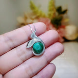 Natural Malachite Necklace - Sterling Silver White Gold Mermaid Pendant - Heart Chakra Healing Green Stone Jewelry #934