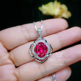 Ruby Necklace Sterling Silver Flower Of Life Red Gemstone 5 CT Pendant Sim Gemstone White Gold plated Large July Birthstone Bridal #547