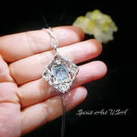 Gorgeous Large Blue Aquamarine Necklace Diamond 18kgp @ Sterling Silver flower of Ascension Pendant Faceted Rectangle 5 CT Aquamarine #897