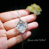 Gorgeous Large Blue Aquamarine Necklace Diamond 18kgp @ Sterling Silver flower of Ascension Pendant Faceted Rectangle 5 CT Aquamarine #897