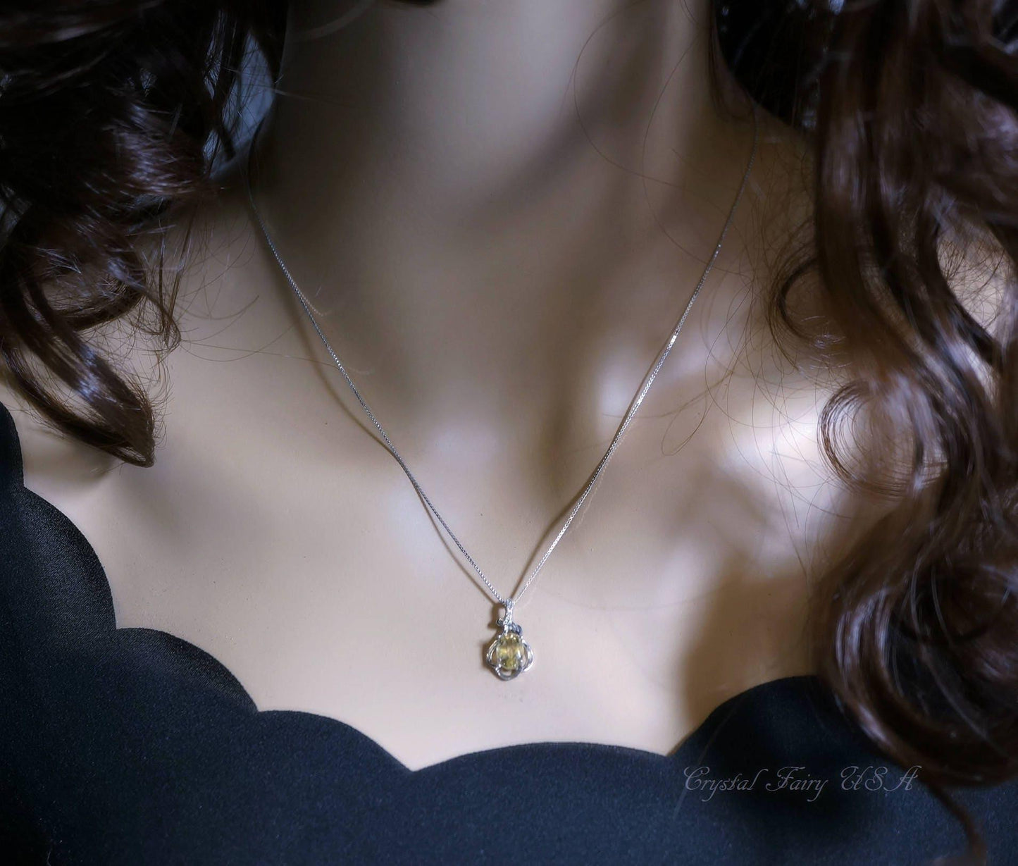 Natural Citrine Sterling Silver Necklace Genuine Citrine Pendant 18KGP #350