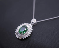 High Quality Emerald Necklace - 18KGP @ Sterling Silver - Halo May birthstone - Green Emerald Jewelry #365