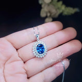 Large Blue Sapphire Necklace - 2.8 CT Double Halo Gemstone Blue Sapphire Pendant - September Birthstone - Jewelry #646