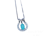 Tiny Horse shoe Paraiba Tourmaline Necklace white gold 18kgp blue gemstone sterling silver horseshoe pendant #189