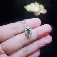 Tiny Thorn Apple Green Emerald Necklace - Gold Plated Sterling Silver Minimalist Oval Green Emerald Pendant - Blessing Buddha Hand #172
