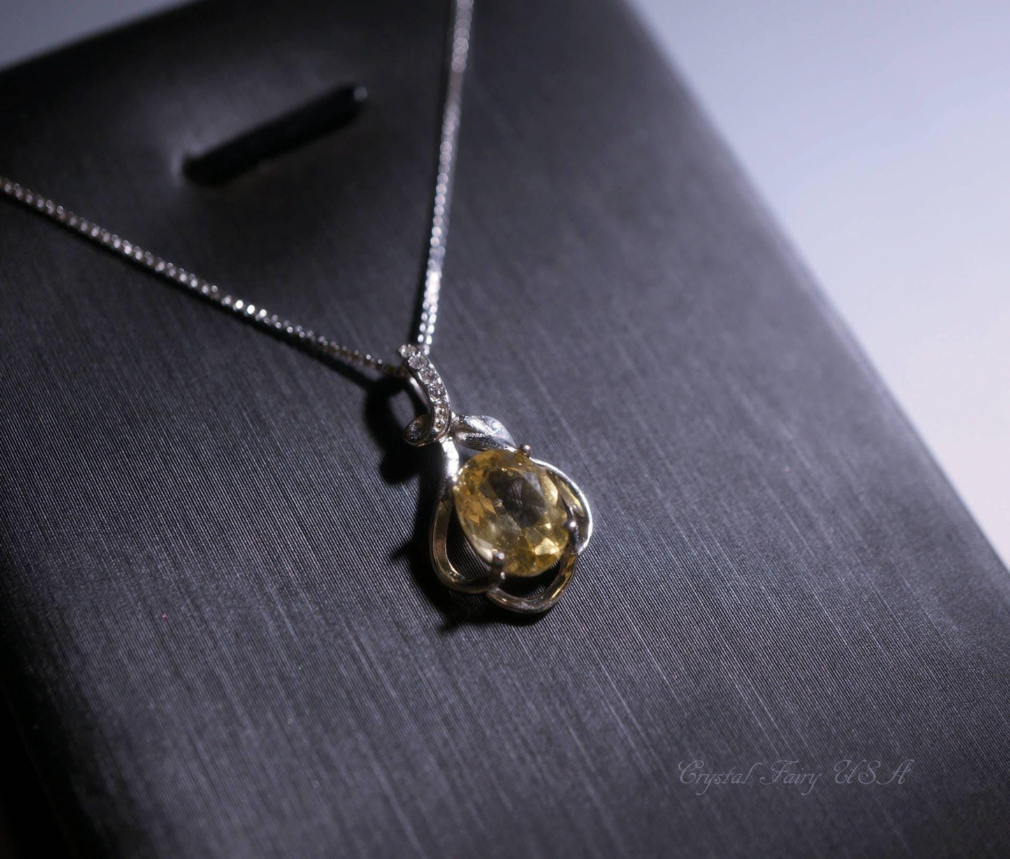Natural Citrine Sterling Silver Necklace Genuine Citrine Pendant 18KGP #350
