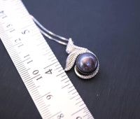 Natural Black Pearl Necklace Sterling Silver, Large Freshwater bridal Peal jewelry Mermaid Fish Tail Jewelry 1098