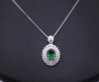 High Quality Emerald Necklace - 18KGP @ Sterling Silver - Halo May birthstone - Green Emerald Jewelry #365