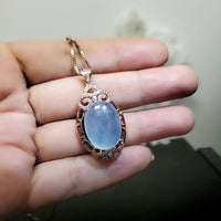 Natural Aquamarine Necklace Sterling Silver 13 ct Oval 18k Rose gold coated Crystal Chakra Healing High Frequency March Birthstone 1047