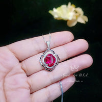 Ruby Necklace Sterling Silver Flower Of Life Red Gemstone 5 CT Pendant Sim Gemstone White Gold plated Large July Birthstone Bridal #547