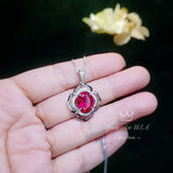 Ruby Necklace Sterling Silver Flower Of Life Red Gemstone 5 CT Pendant Sim Gemstone White Gold plated Large July Birthstone Bridal #547