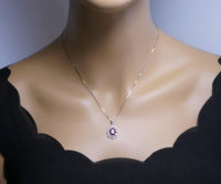 Ruby Necklace 925 Sterling Silver Gemstone Flower 18KGP Ruby Pendant #428
