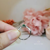 Tiny Teardrop Emerald Ring - Sterling Silver White gold coated Royal Wave Green Gemstone statement Ring 1064