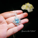 Gorgeous Large Blue Aquamarine Necklace Diamond 18kgp @ Sterling Silver flower of Ascension Pendant Faceted Rectangle 5 CT Aquamarine #897
