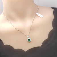High Quality Emerald Necklace - 18KGP @ Sterling Silver - Halo May birthstone - Green Emerald Jewelry #365