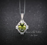 Peridot Necklace - Oval Cut - Sterling Silver Green Peridot Pendant - 2 CT White Gold Plated Gemstone Style 095